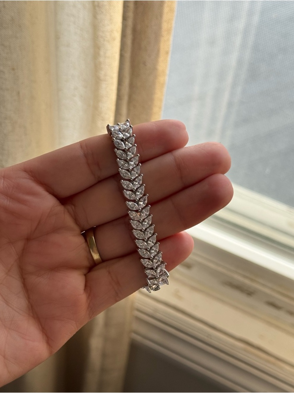 Silver Marquise Rhodium with Cubic Zirconia Tennis Bracelet